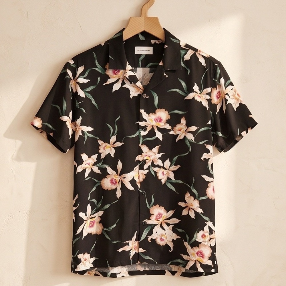 Vintage Paradise‎ Found XL Women's Hawaiian Floral Rayon Button Up Blouse Black